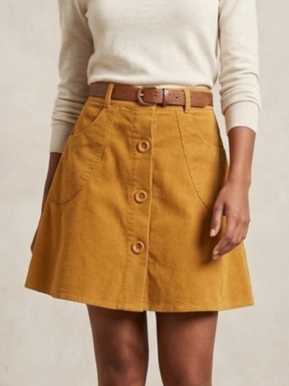 Hell Bunny A-Line Button Front Corduroy Mustard Skirt Size XS
